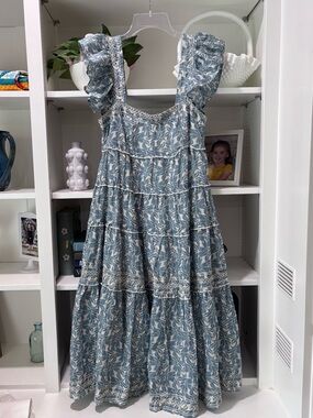 NWT Olivaceous Blue Midi Ruffle Sleeve Dress sz S